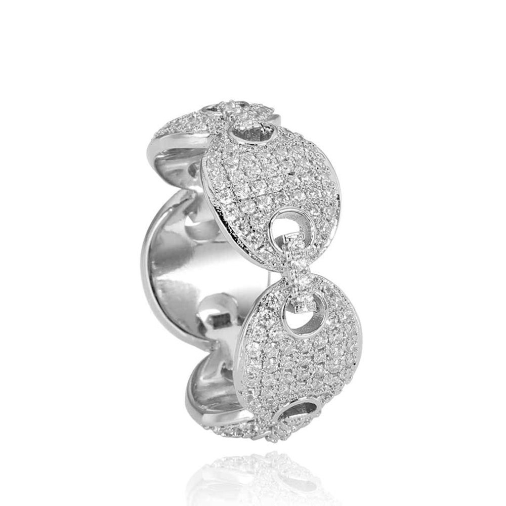 NWT White Gold Plated Silver Cuban Link CZ Bling Ring Size 10